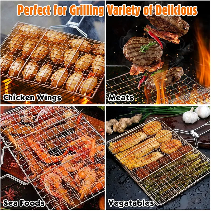 Portable BBQ Grill Basket Stainless Steel Fish Grill Basket